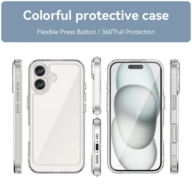 For 16 Case 16 plus Pro Max Cover Luxury Clear PC Shockproof Silicone Protective Phone Back Cover for 16