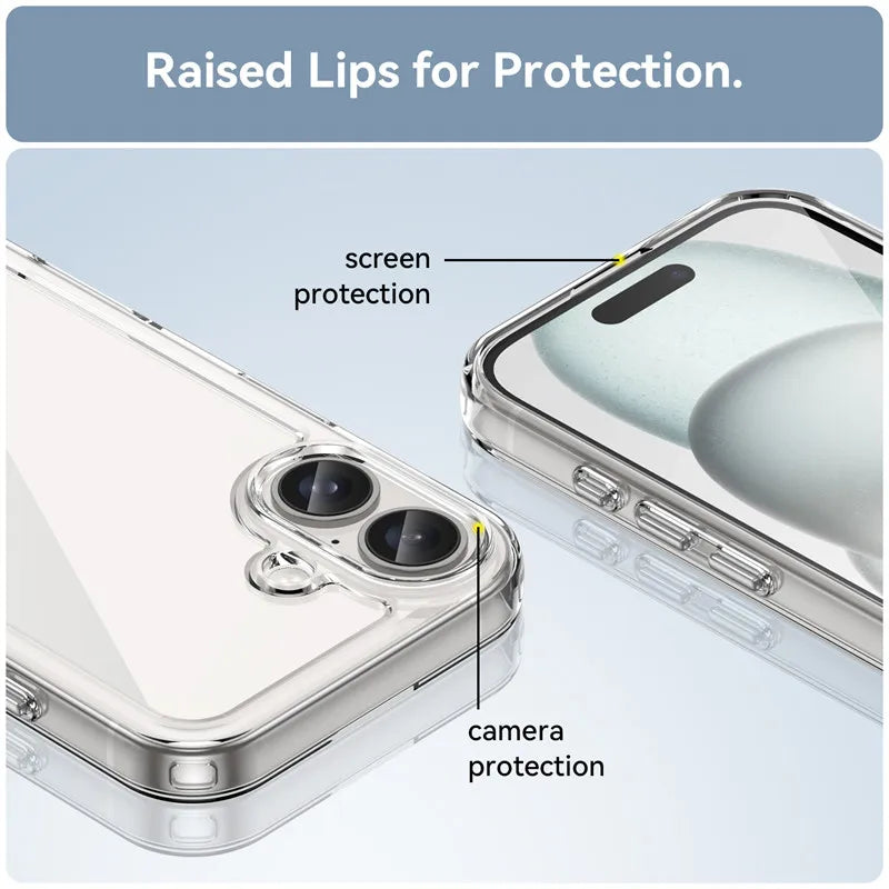 For 16 Case 16 plus Pro Max Cover Luxury Clear PC Shockproof Silicone Protective Phone Back Cover for 16