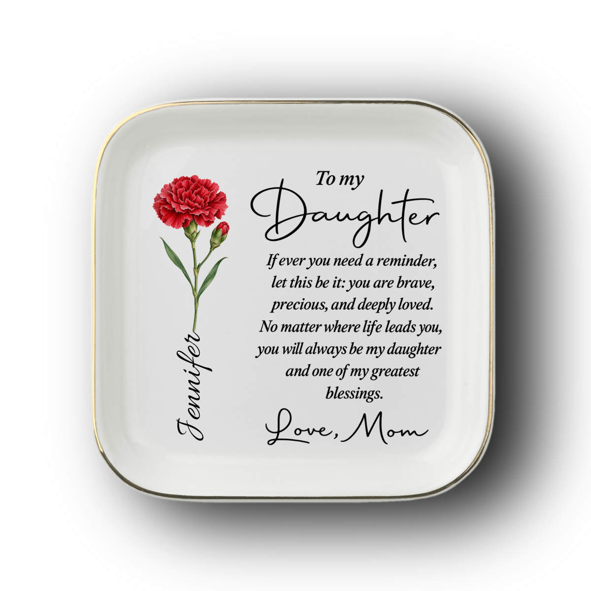 Personalized Daughter Jewelry Dish with Birth Flower and Message