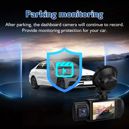 Dash Cam, 3 Channel Dash Cam, 4K+1080P Dash Cam Front and Inside, Triple Dash Cam for Car, Dash Camera with 32GB Card, 2160P Full UHD, G-Sensor, 170°Deg Wide Angle Dashboard with Infrared Night Vision