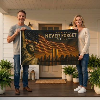 Never Forget 9/11 Memorial Double-Sided Flag  — A Tribute to Remembrance, Patriotism & Unity