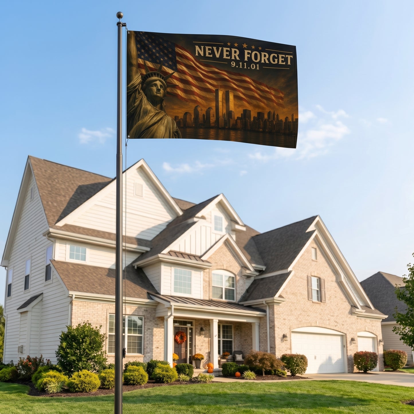 Never Forget 9/11 Memorial Double-Sided Flag  — A Tribute to Remembrance, Patriotism & Unity