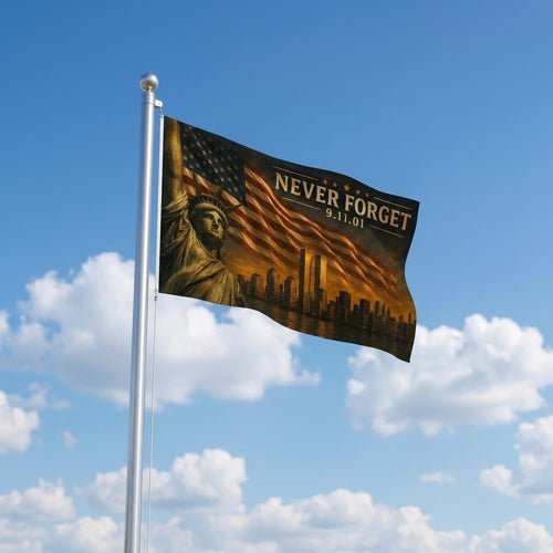 Never Forget 9/11 Memorial Double-Sided Flag  — A Tribute to Remembrance, Patriotism & Unity