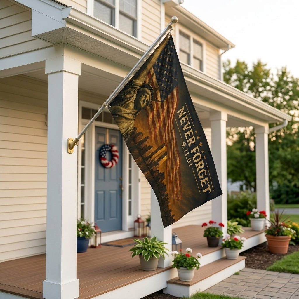 Never Forget 9/11 Memorial Double-Sided Flag  — A Tribute to Remembrance, Patriotism & Unity