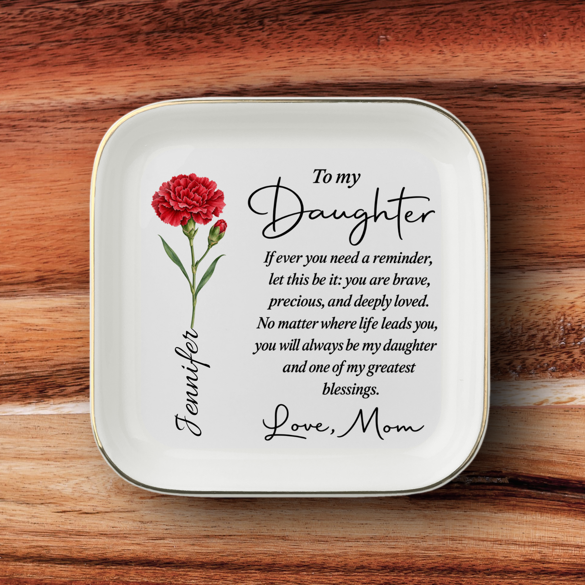 Personalized Daughter Jewelry Dish with Birth Flower and Message