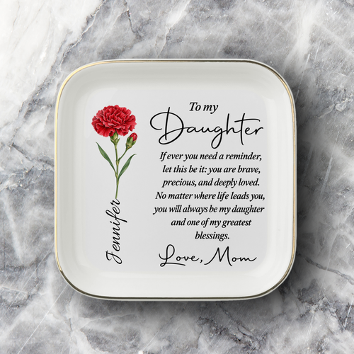 Personalized Daughter Jewelry Dish with Birth Flower and Message