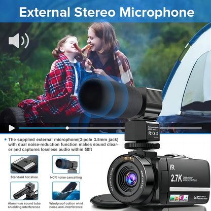 Video Camera Camcorder 2.7K for Youtube Vlogging Digital Camera IPS 36MP 16X Digital Zoom Camera Recorder